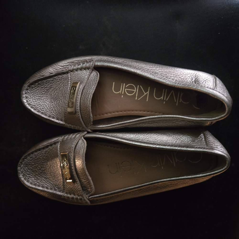 Calvin Klein Silver Flats with Gold Accent